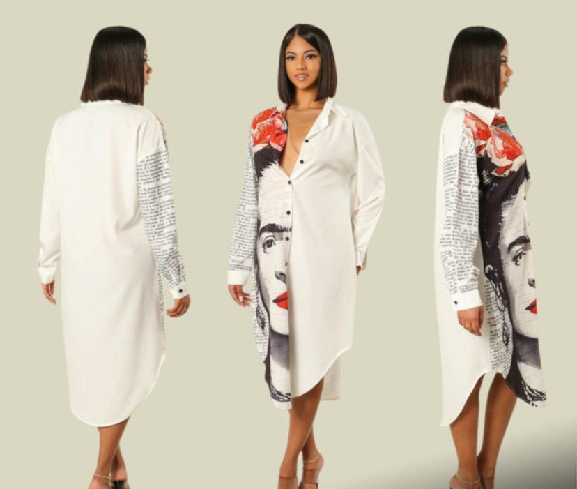 White Decorative Shirt Dress