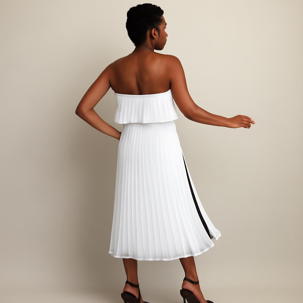 Black & Cream/Off White Color Block Strapless Dress
