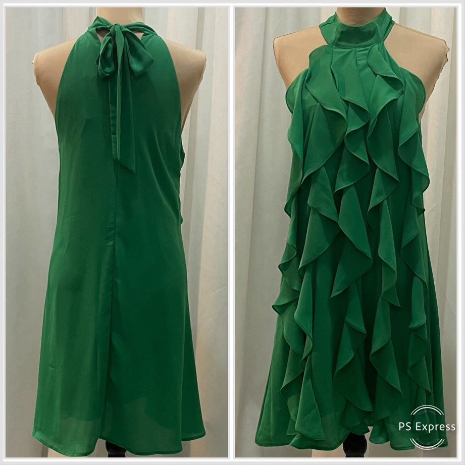 Green - Halter Neck Ruffled Mini Dress