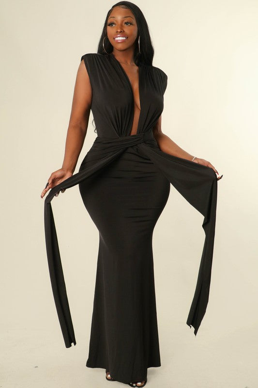 Black Front Wrapped Maxi Dress