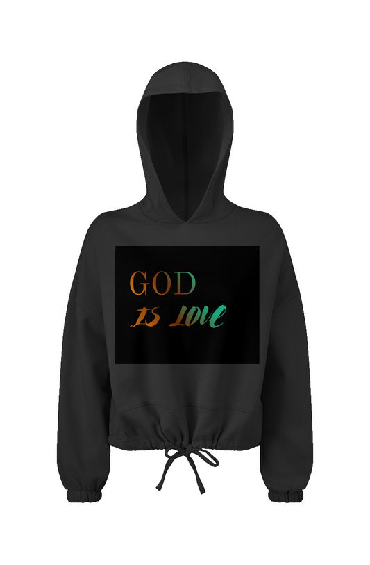 Ladies' Cropped Oversize Hooded Sweatshirt - GOD IS LOVE 