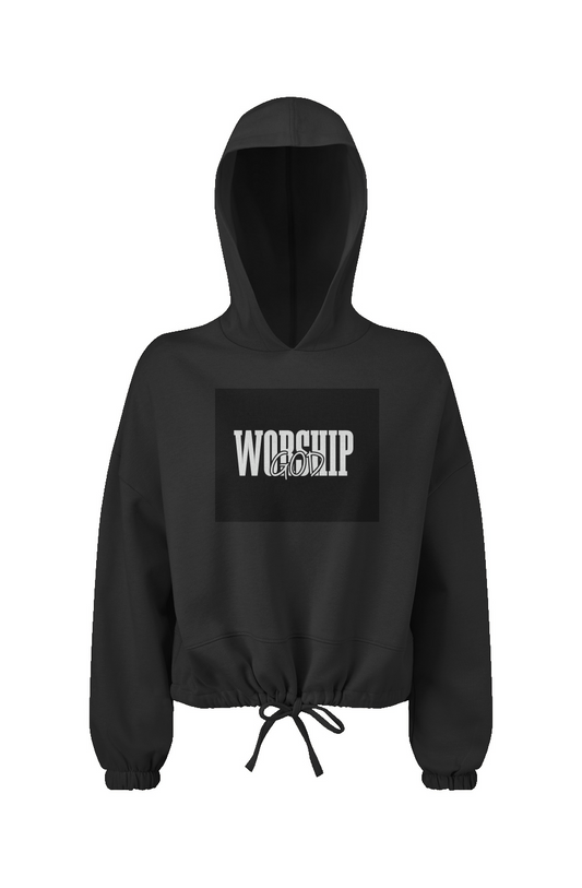 Worship GOD Ladies' Cropped Oversize Hooded Sweatshirt