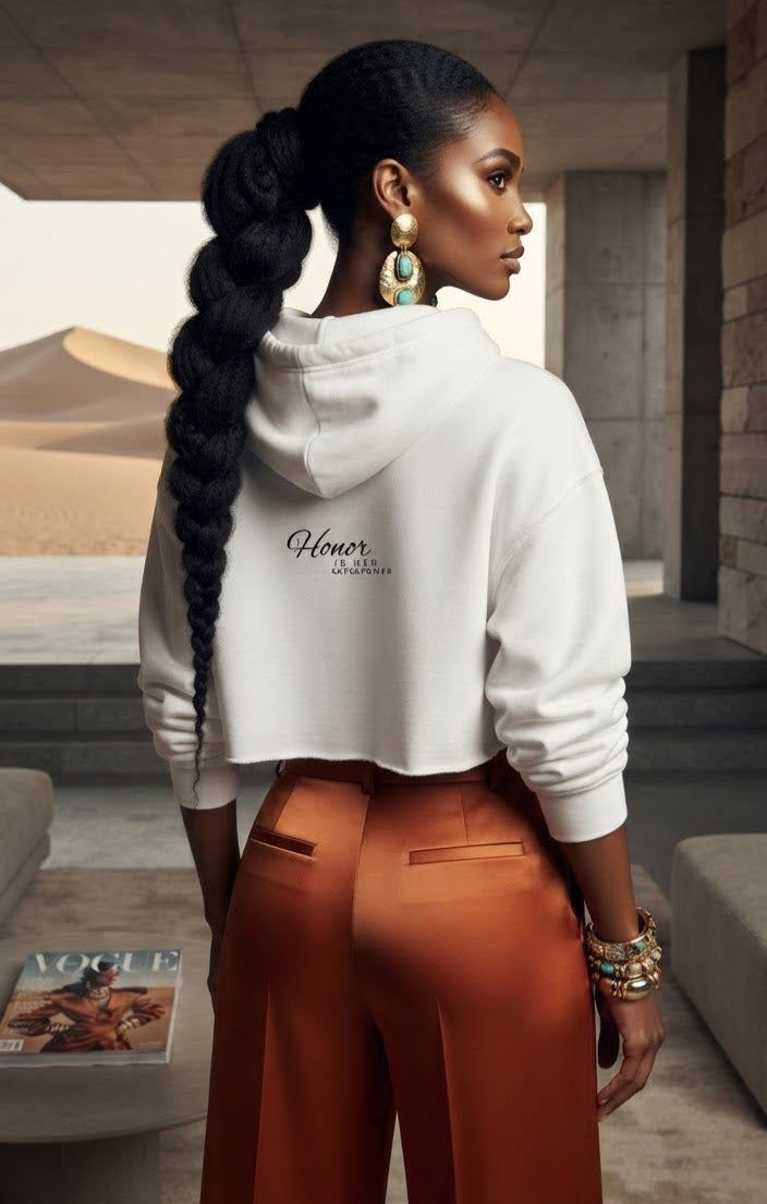Lightweight Crop Hoodie Honor is Her Inheritance - White