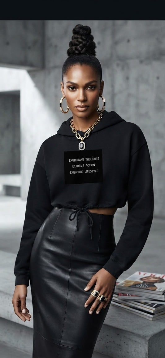 Exuberant Thoughts - Ladies' Cropped Oversize Hooded Sweatshirt