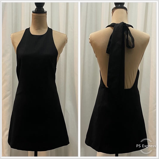 Black - Halter Neck Black Bow Mini Dress